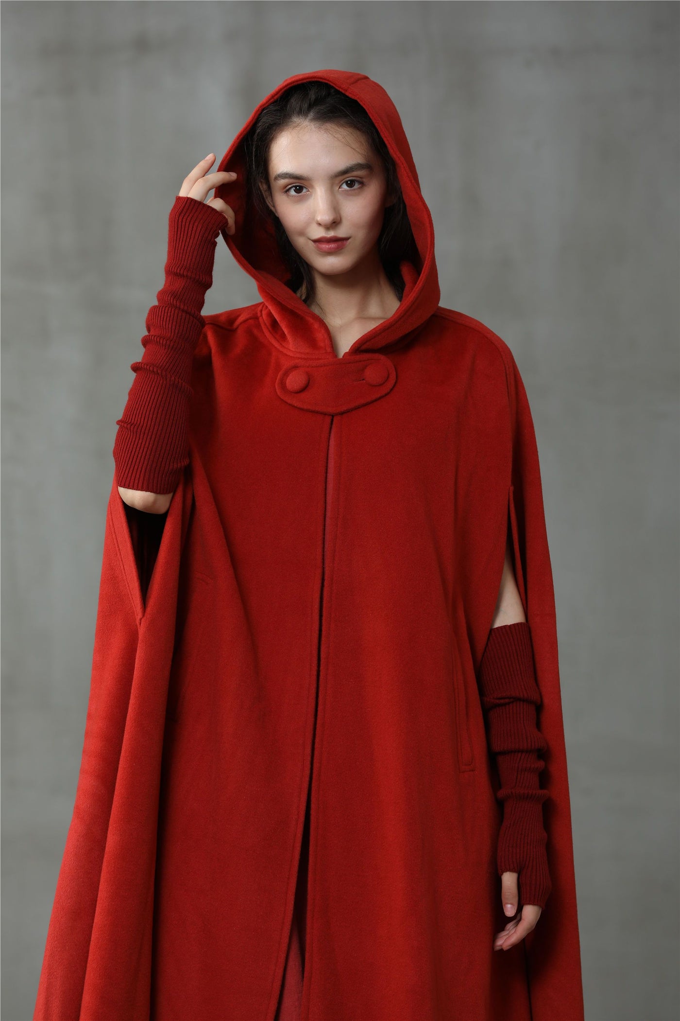NikkaPlace Hooded Wool Cloak Coat
