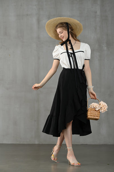 Clover 32 | Wrap linen skirt in black/white