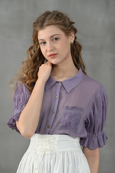 lily of the valley 22 | Accordion pleated linen shirt in lilac