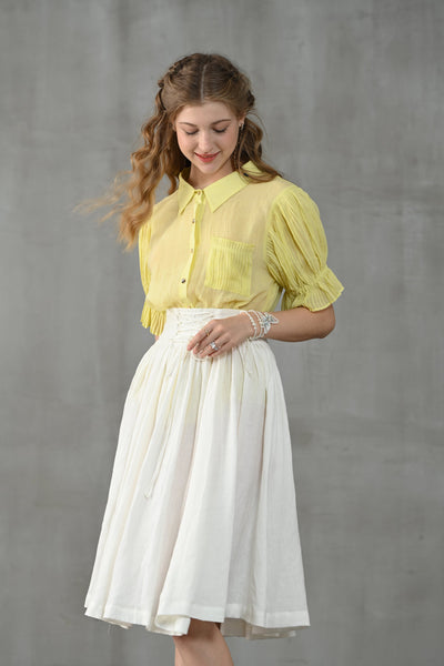 lily of the valley 22 | Accordion pleated linen shirt in yellow