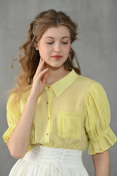 lily of the valley 22 | Accordion pleated linen shirt in yellow