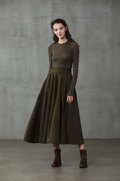 The Soft Lawn 12 | Moss Green Wool Skirt