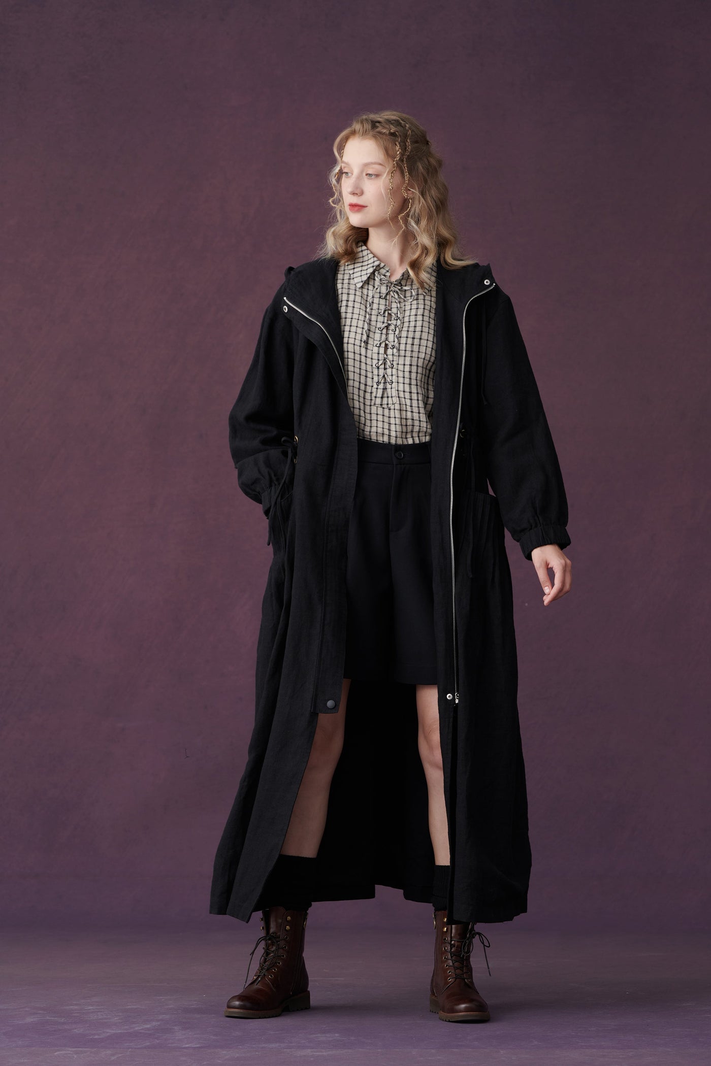 Margaret 21 | hooded black long coat