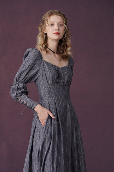 Phoenix 24 | regency lace-up linen dress in stripes