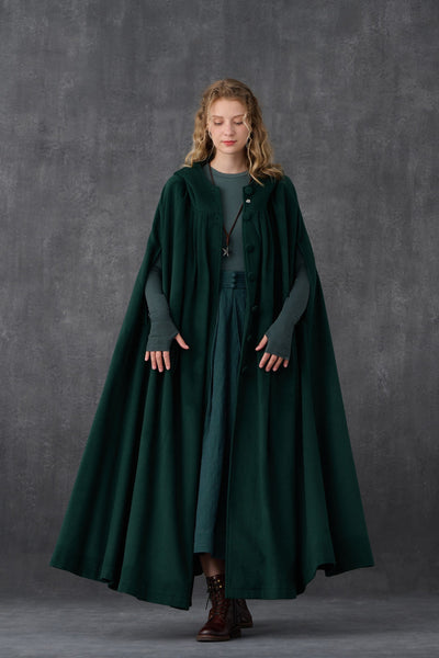 Ariel 14 | Hooded Wool Cloak Coat in DarkGray
