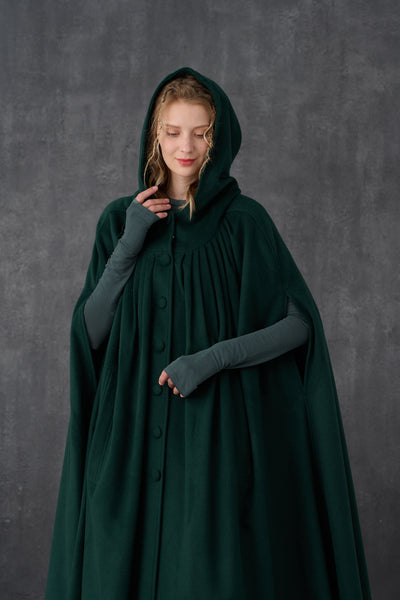 Ariel 14 | Hooded Wool Cloak Coat in Teal