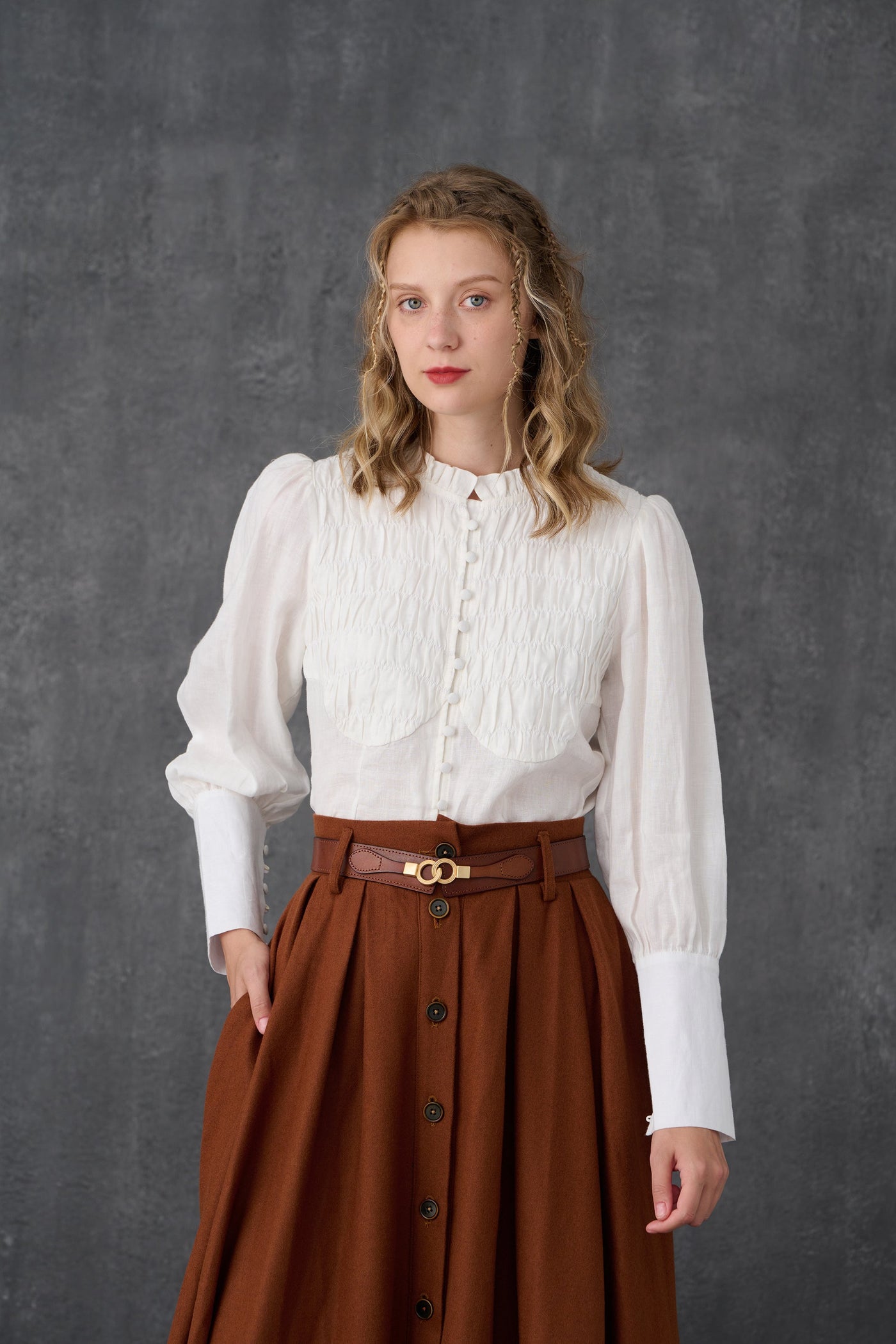 Naomi 33 | buttoned up wool skirt in brown – Linennaive