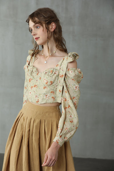 Rococo Morning 21 | Floral linen corset blouse