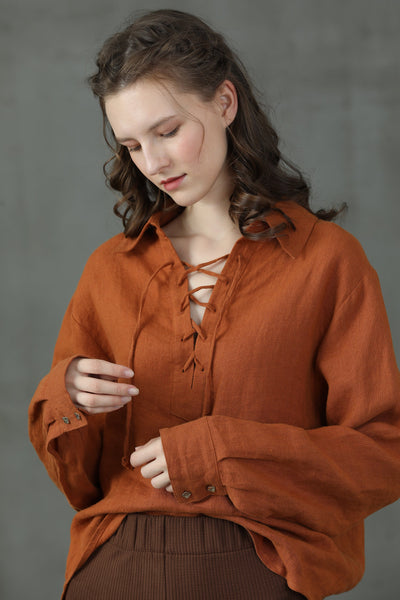 orange blossom 20 |  lace-up linen shirt