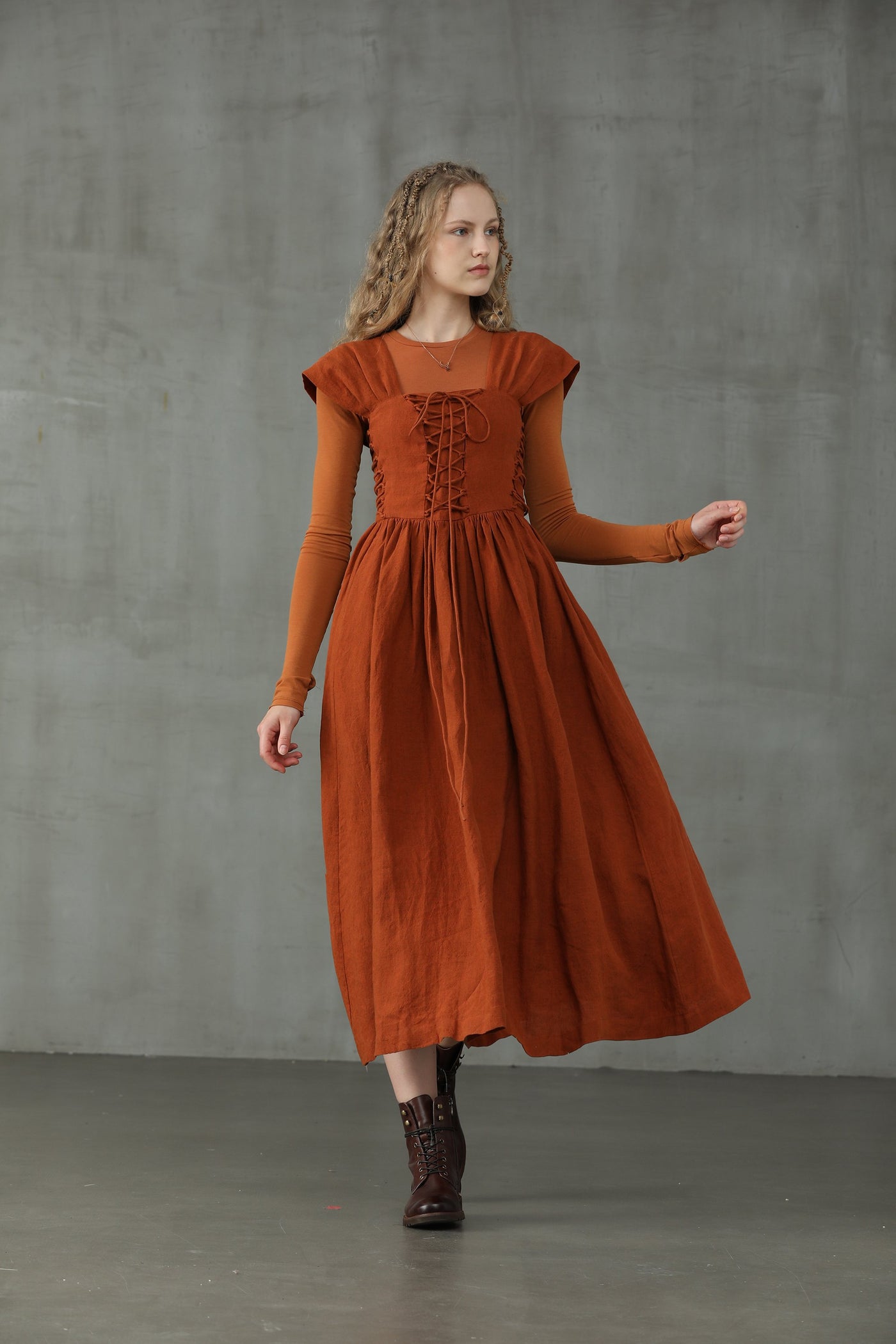 Lena Vie Boutique, Dresses, New Flowy Deep Plunge Maxi Dress Gauze  Coverup Summer Rust Red Orange Boho Dress