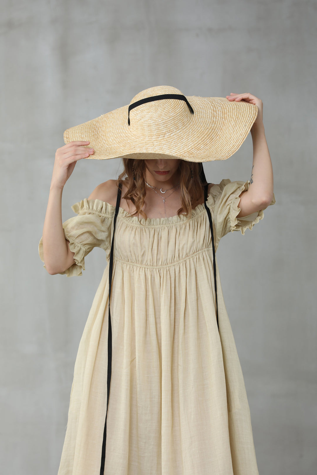 La Luna 11 | off shoulder linen dress XS / OldLace La Luna 11 | off shoulder linen dress XS / OldLace