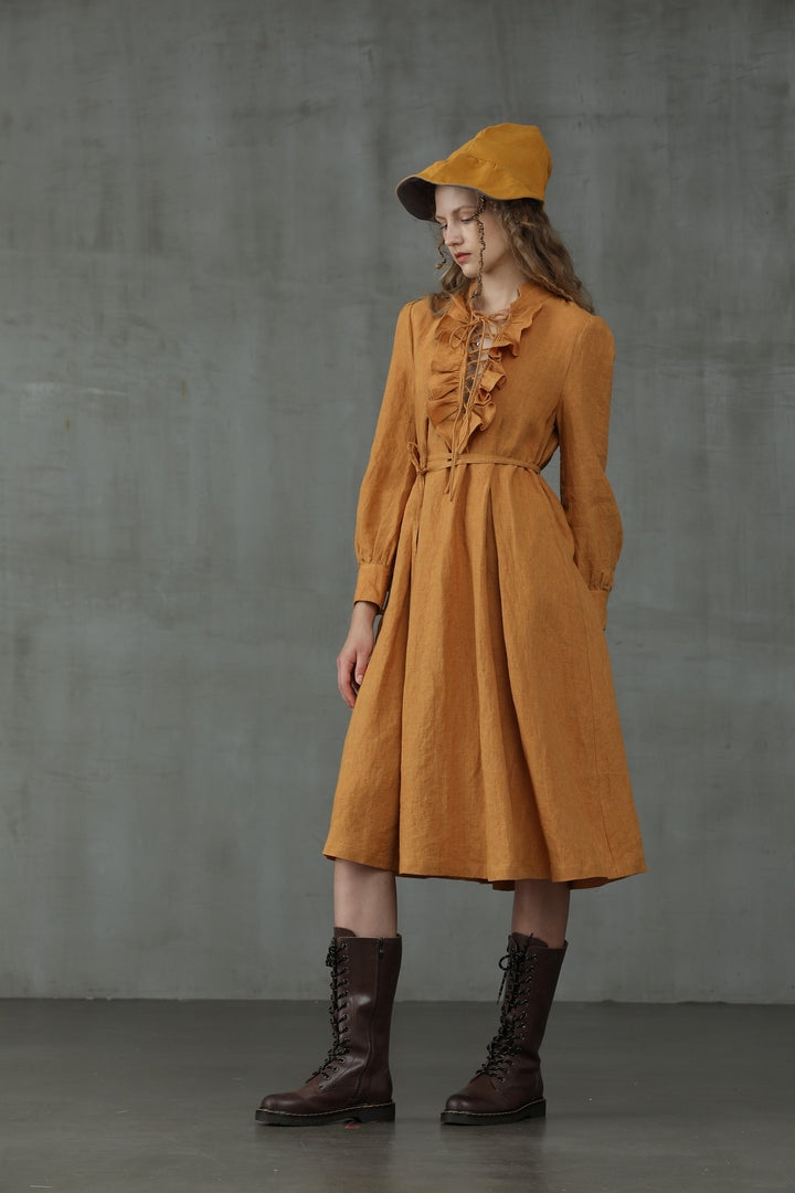 Lady Pearl 17 | Lace-up Linen Dress