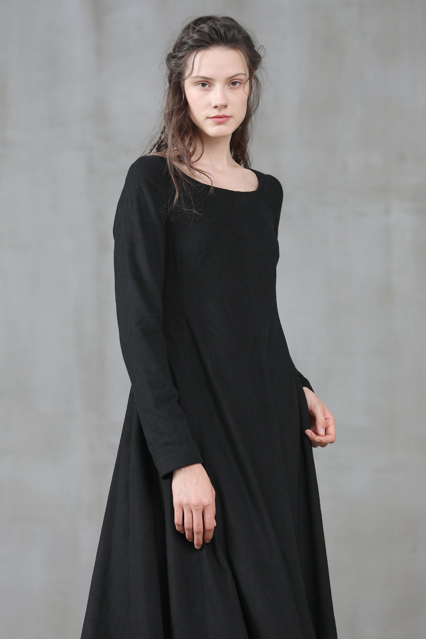 Black wool embroidered dress by Threeness | The Secret Label