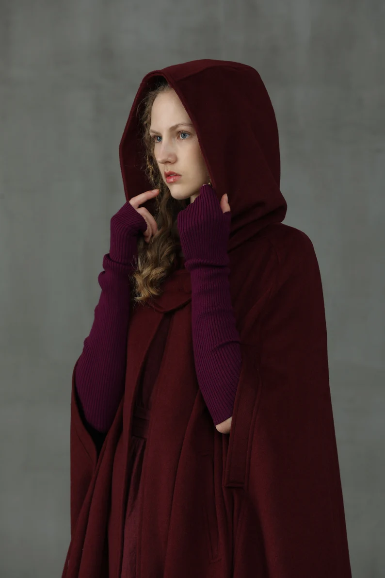 Red hooded 2025 cape coat