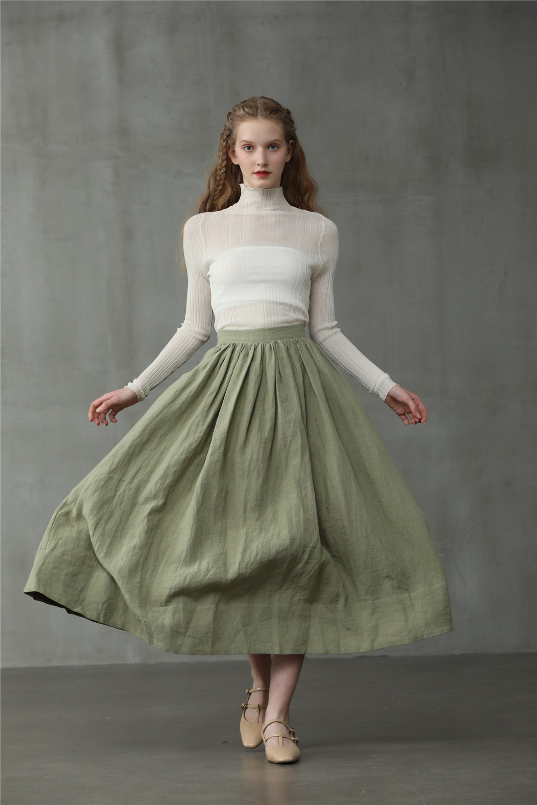 Daisy 03 Pastel Green Linen Skirt – Linennaive