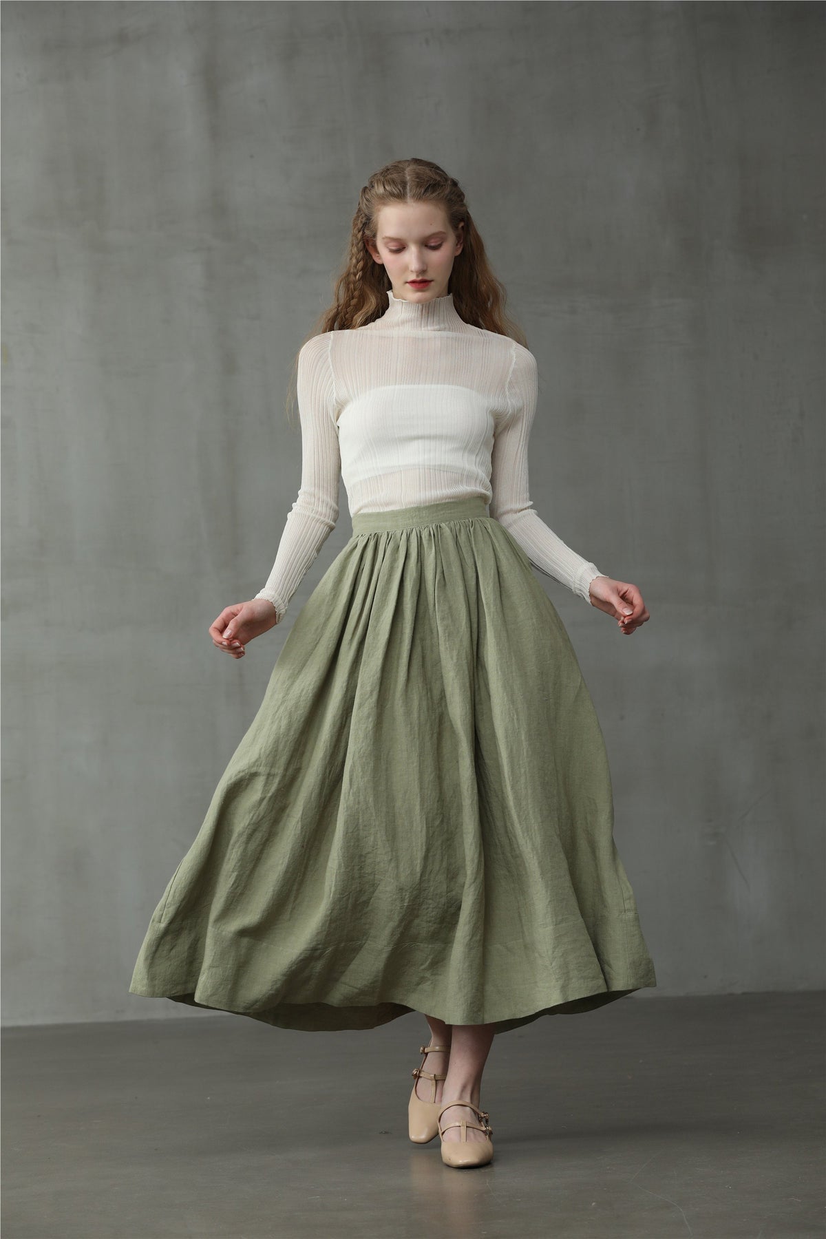 Daisy 03 | Pastel Green Linen Skirt – Linennaive