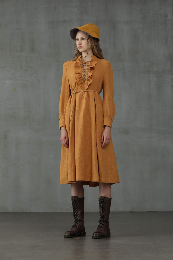 Lady Pearl 17 | Lace-up Linen Dress