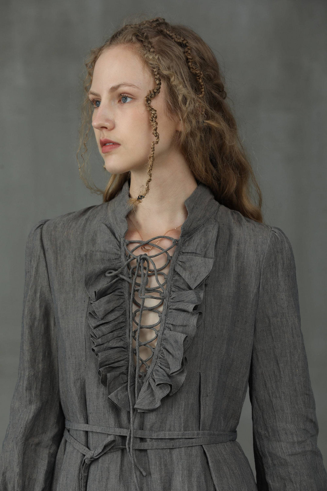 Lady Pearl 17 | Lace-up Linen Dress