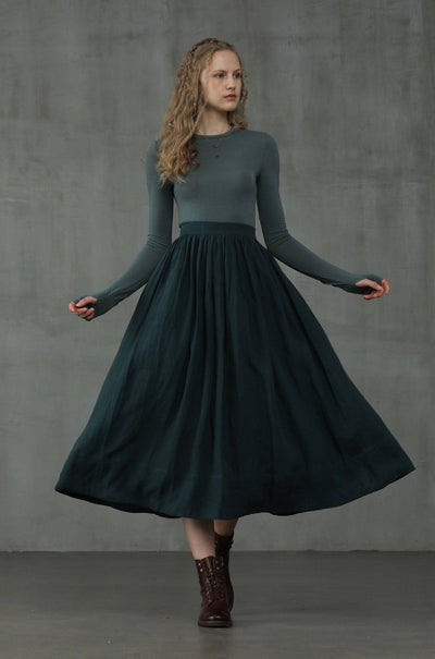 Daisy 03 | Emerald Green linen skirt