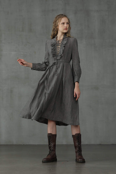 Lady Pearl 17 | Lace-up Linen Dress