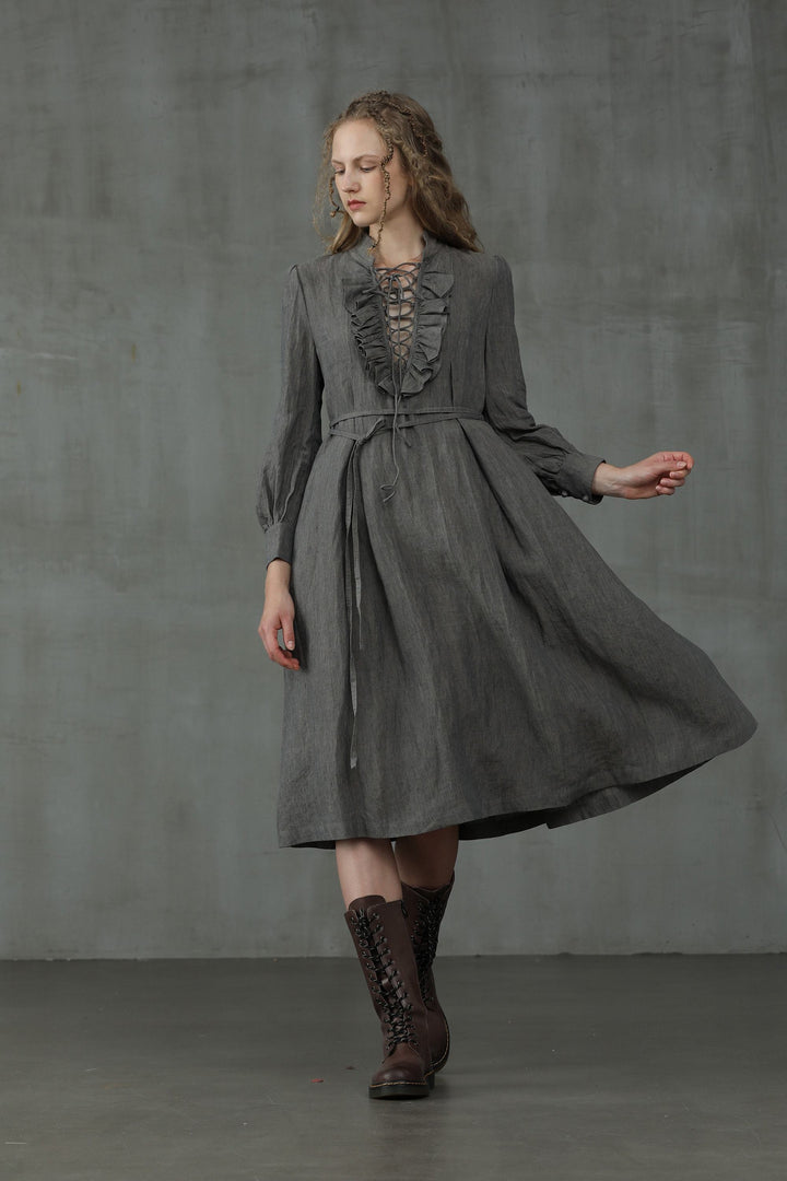 Lady Pearl 17 | Lace-up Linen Dress