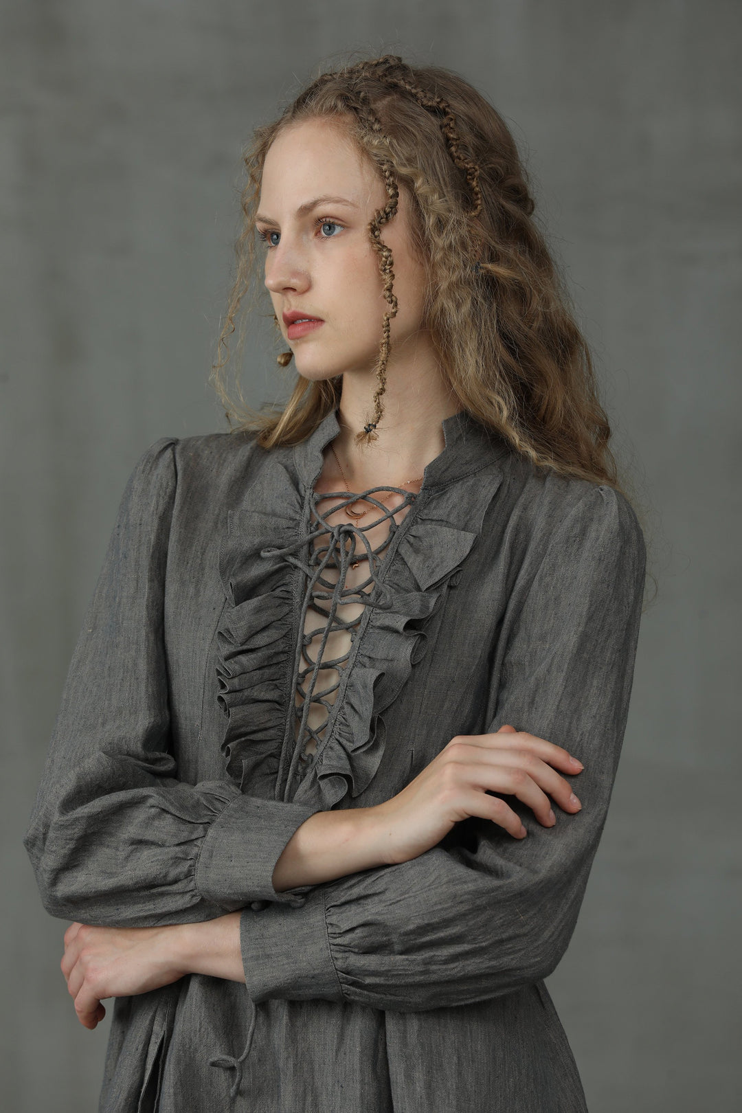 Lady Pearl 17 | Lace-up Linen Dress