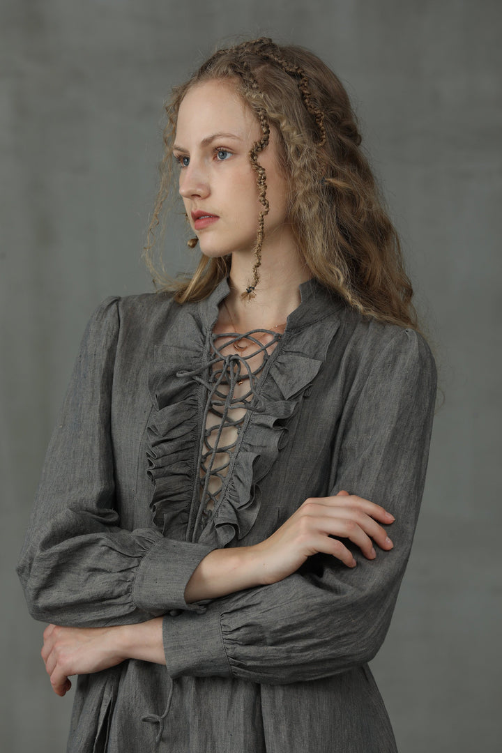 Lady Pearl 17 | Lace-up Linen Dress