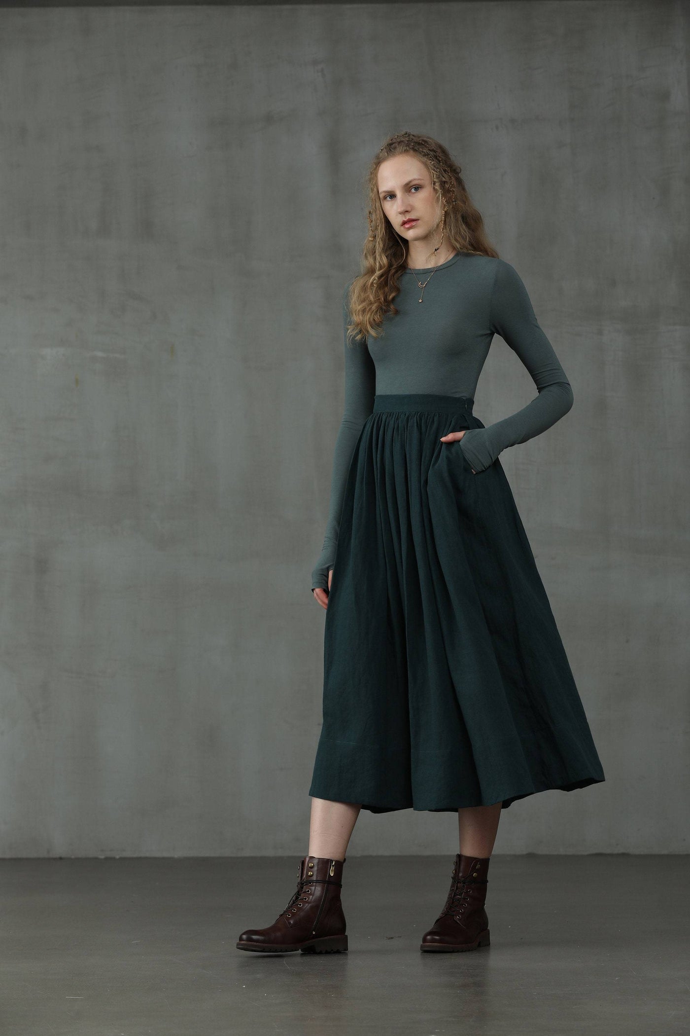 Daisy 03 | Emerald Green linen skirt