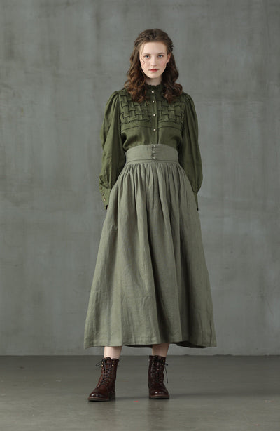 Lily 33 | Olive weaving linen shirt