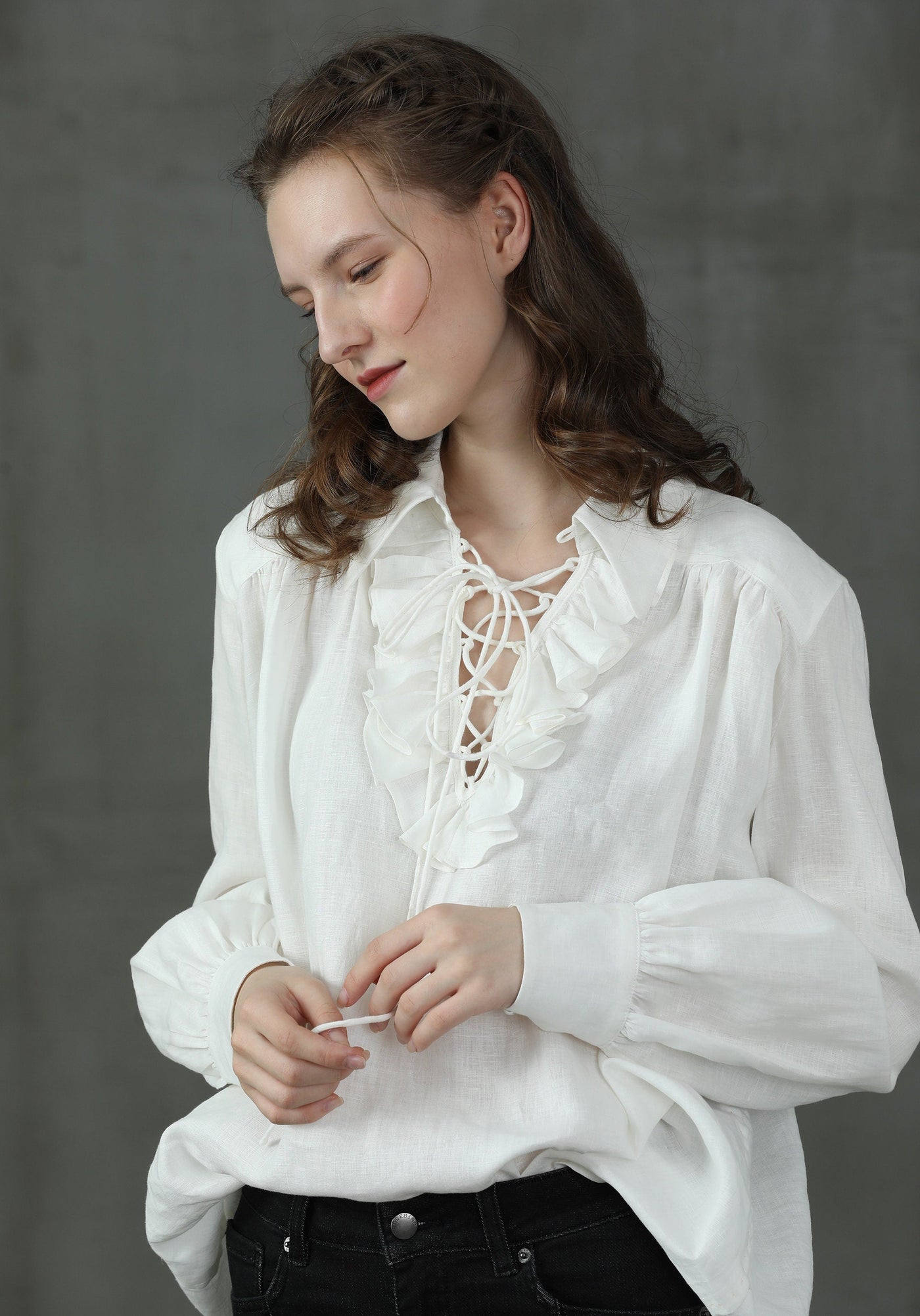 Laurel 13  Lace-up Linen Blouse Shirt – Linennaive