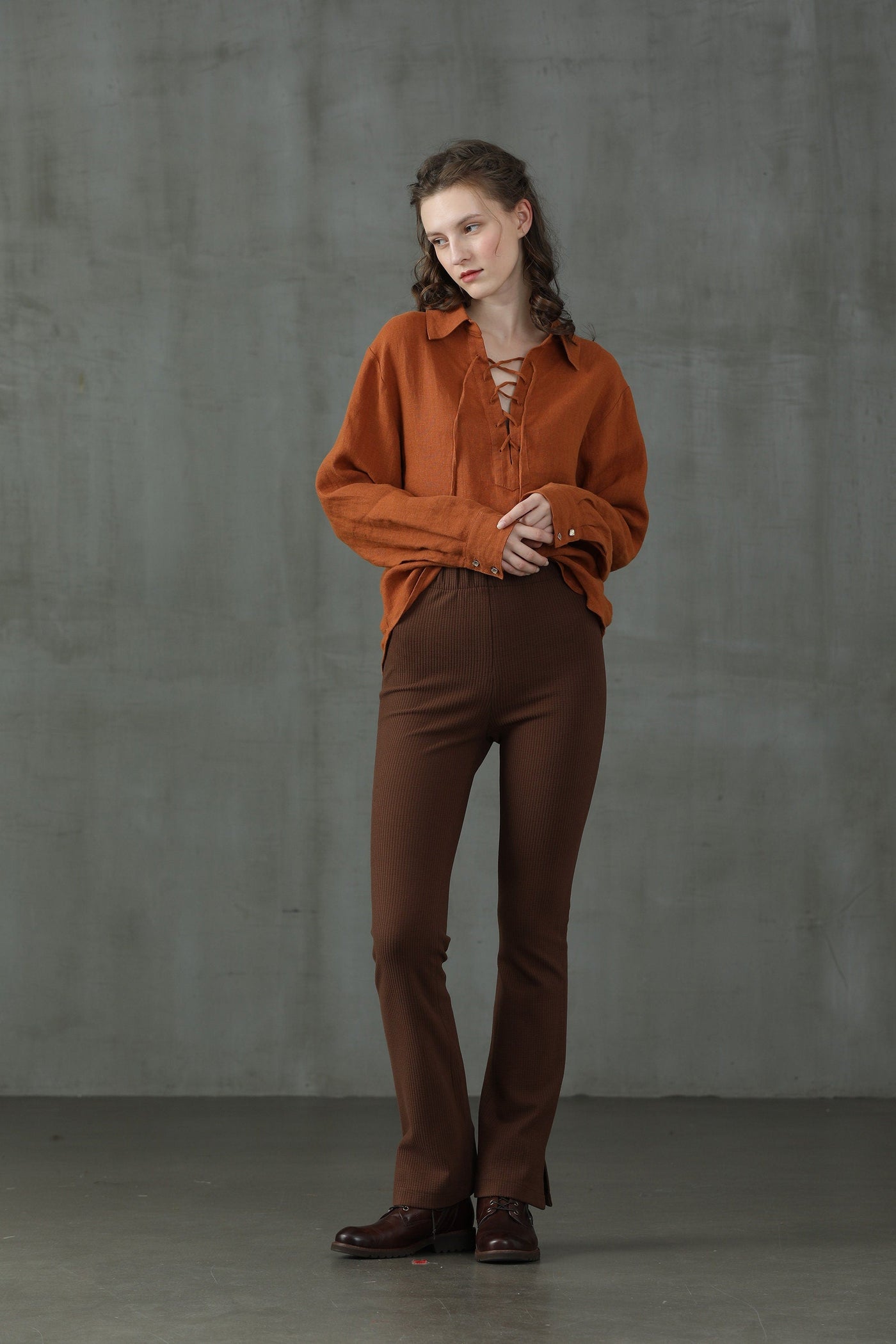 orange blossom 20 |  lace-up linen shirt