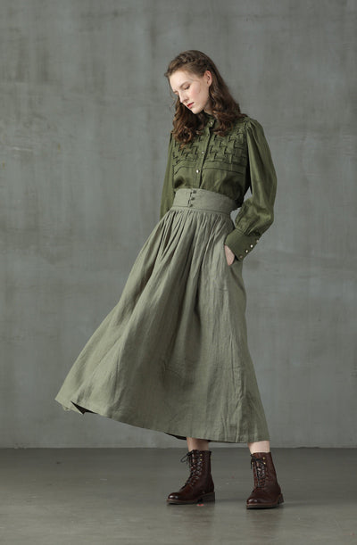 Lily 33 | Olive weaving linen shirt