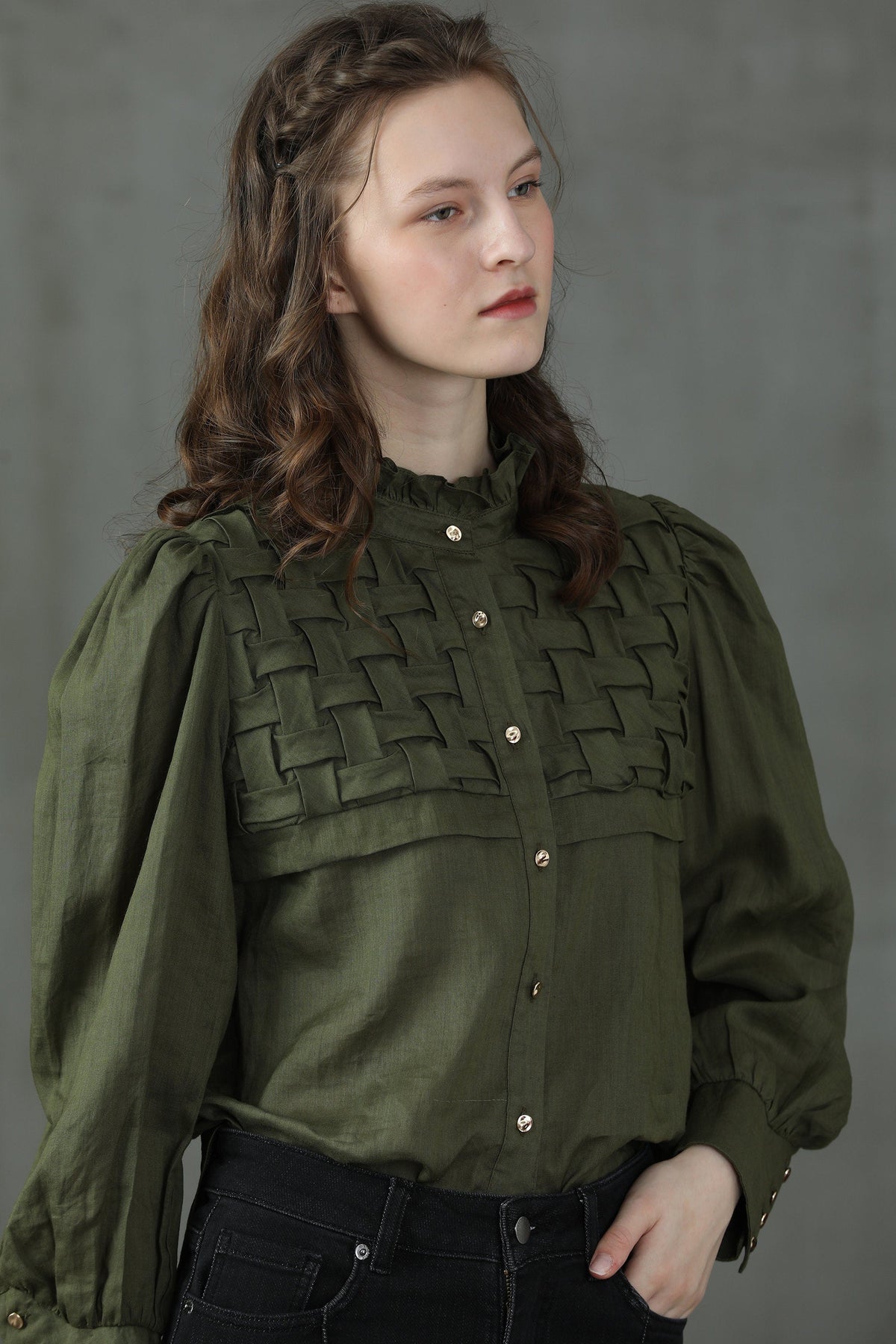 Lily 33 | Olive weaving linen shirt – Linennaive