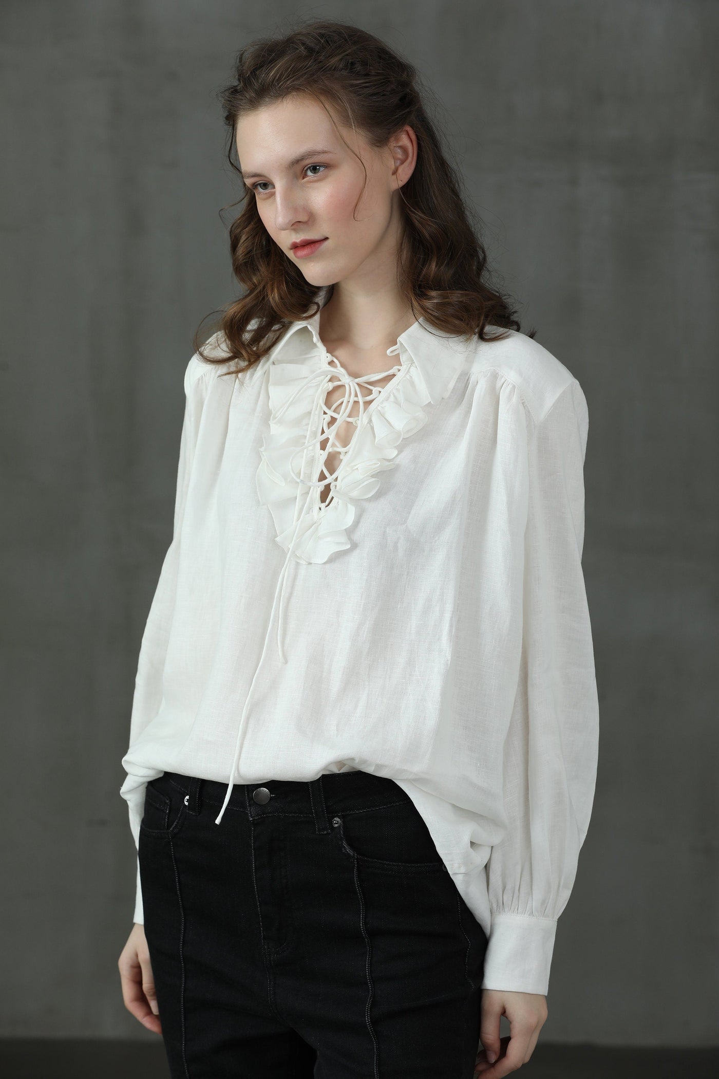 Laurel 13 | Lace-up Linen Blouse Shirt – Linennaive