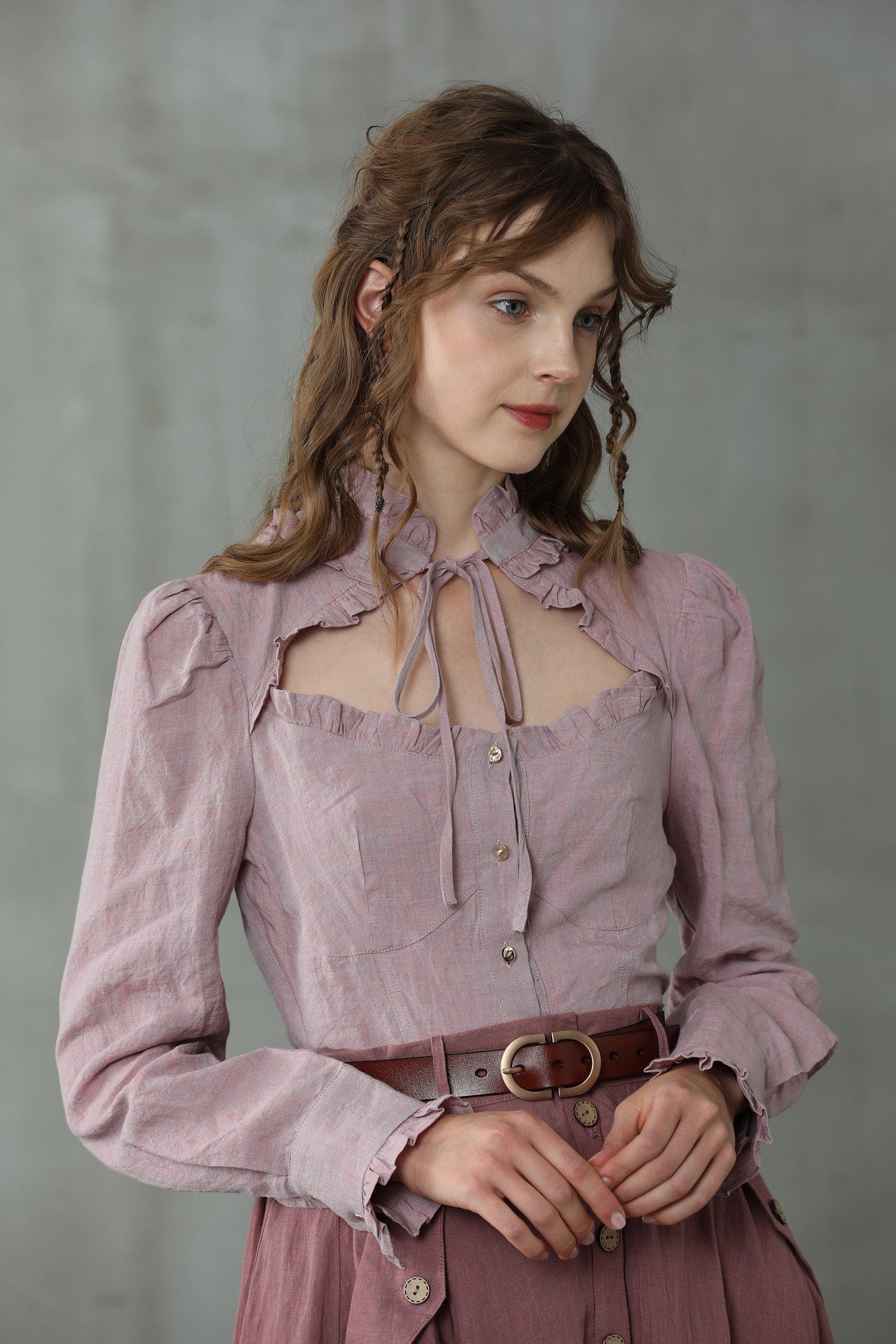 Very Peri 13|  cutout lace linen blouse
