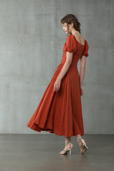 Ylang 18 | Girdle linen dress in red