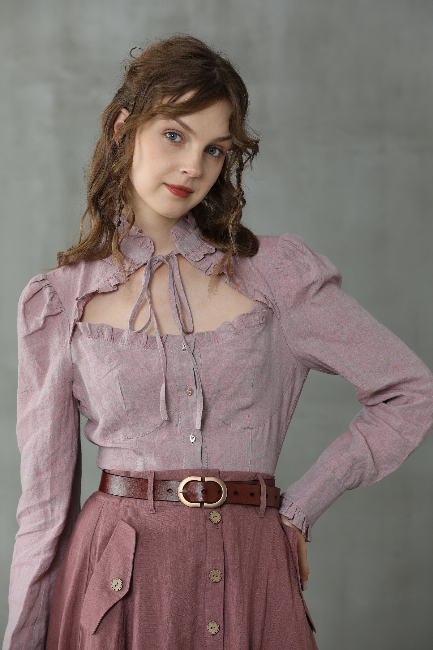 Very Peri 13|  cutout lace linen blouse