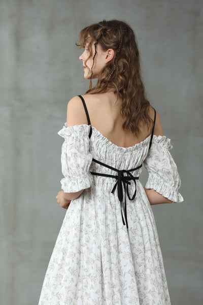 La luna 11 | Floral linen off shoulder dress