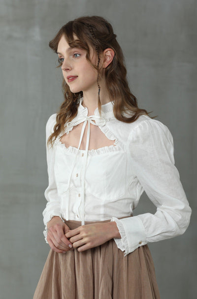 Very Peri 13 | Lace up linen shirt in white