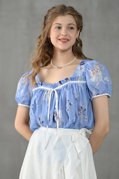 Daisy 33 | blue floral linen blouse
