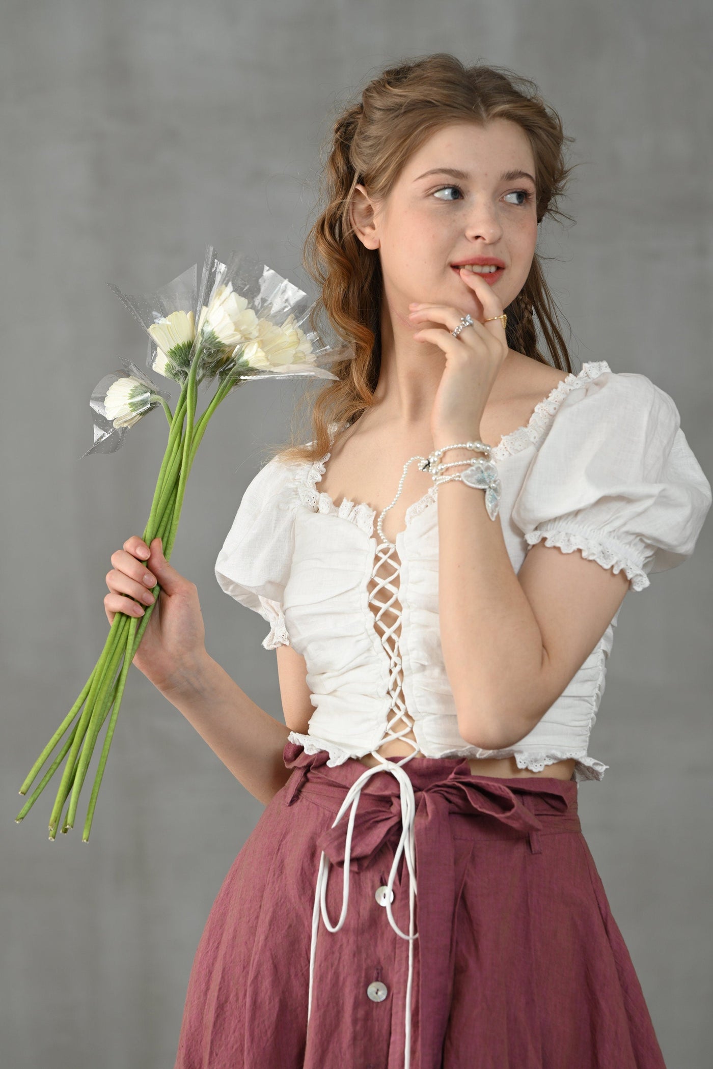 Jasmine 31 | lace-up white linen blouse