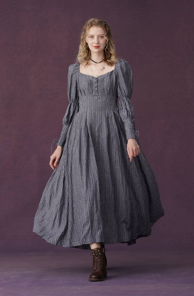 Phoenix 24 | regency lace-up linen dress in stripes