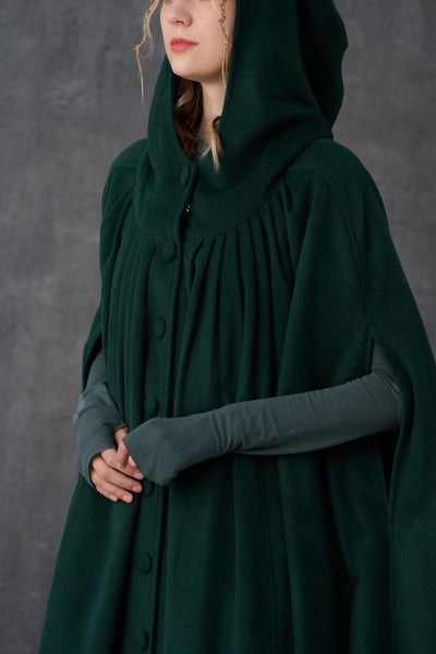 Ariel 14 | Hooded Wool Cloak Coat in Teal