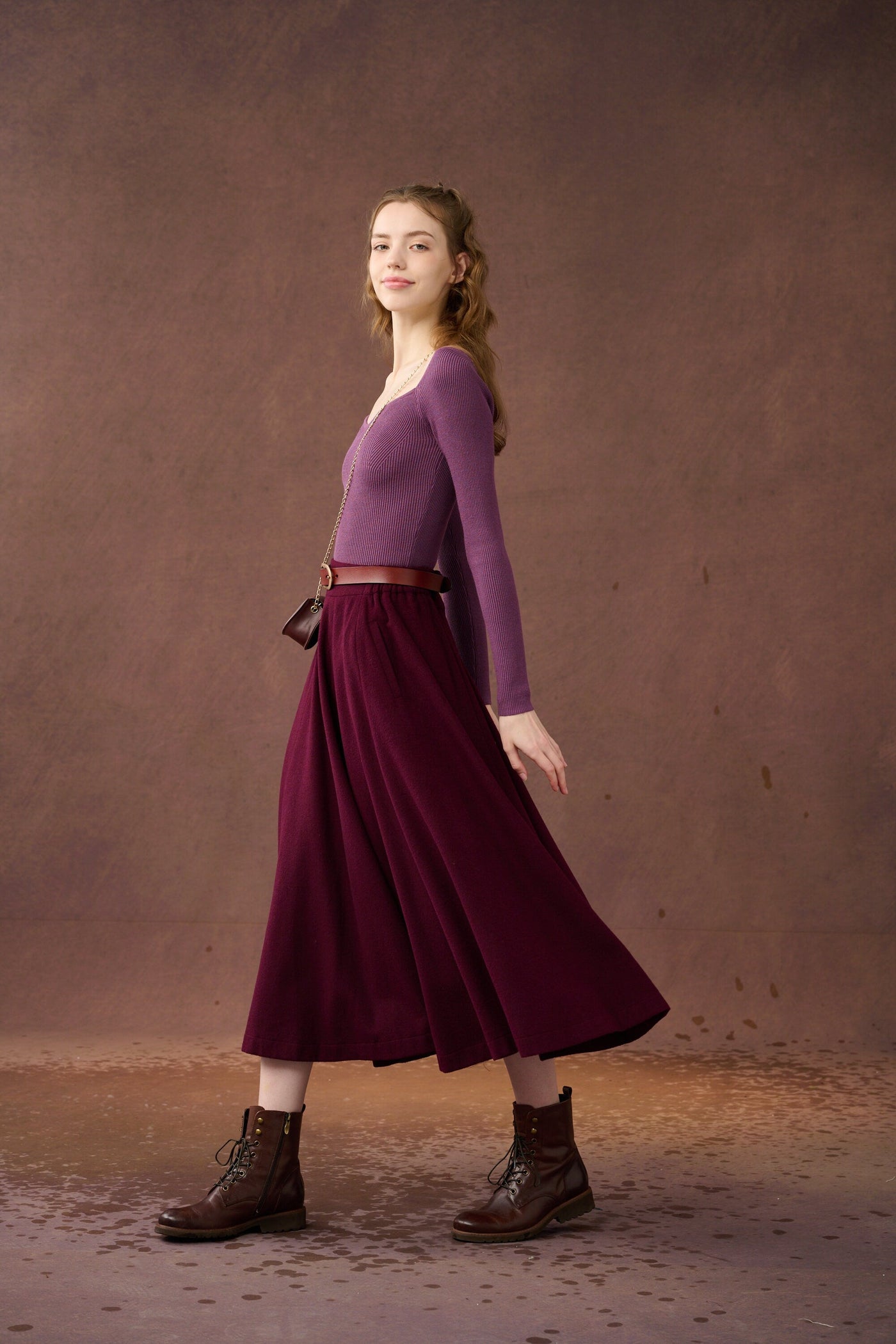 The Soft Lawn 12 | Midi wool Skirt in Purple