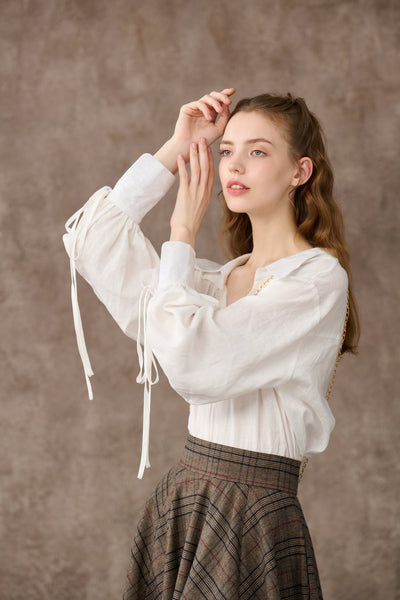 Melody 17 | puff sleeve white linen shirt
