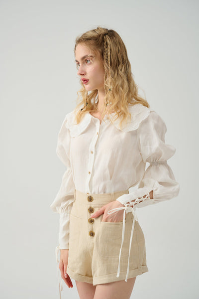 Darcy 13 | lace up linen blouse with lace