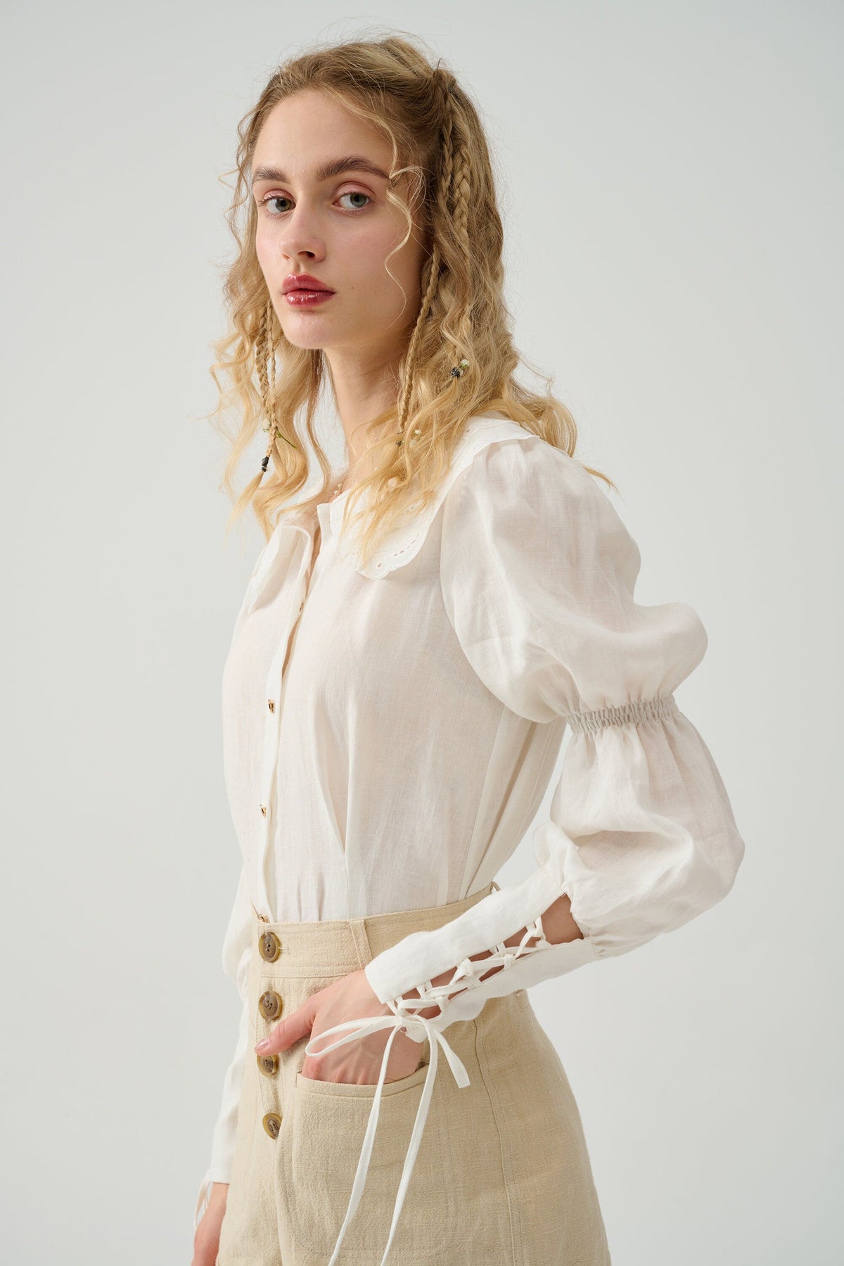 Darcy 13 | lace up linen blouse with lace – Linennaive