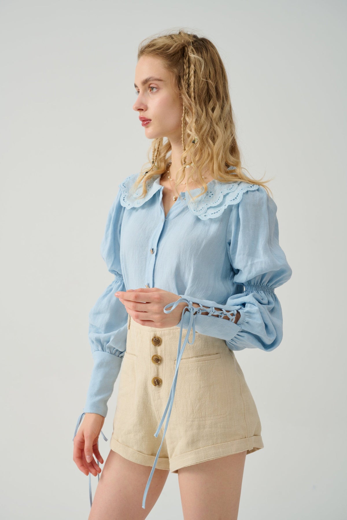 Darcy 13 | lace up linen blouse with lace – Linennaive