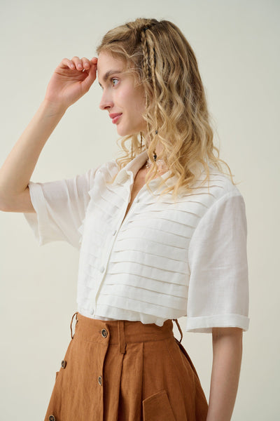Amelia 24 | pleated linen white blouse