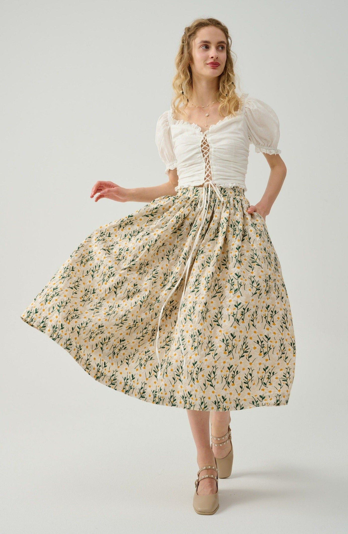 DAISY 03 | F3D Flower Embroidery Linen Skirt